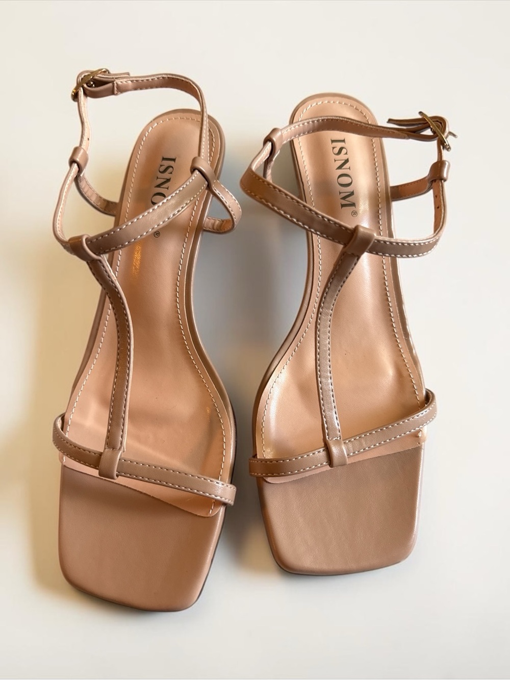 ISNOM Nude Strappy Square‑Toe Sandals